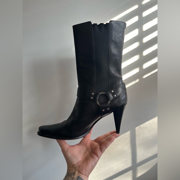 Donald Pliner Leather Biker Harness Style Boots Size 8.5 - Picture 3 of 11